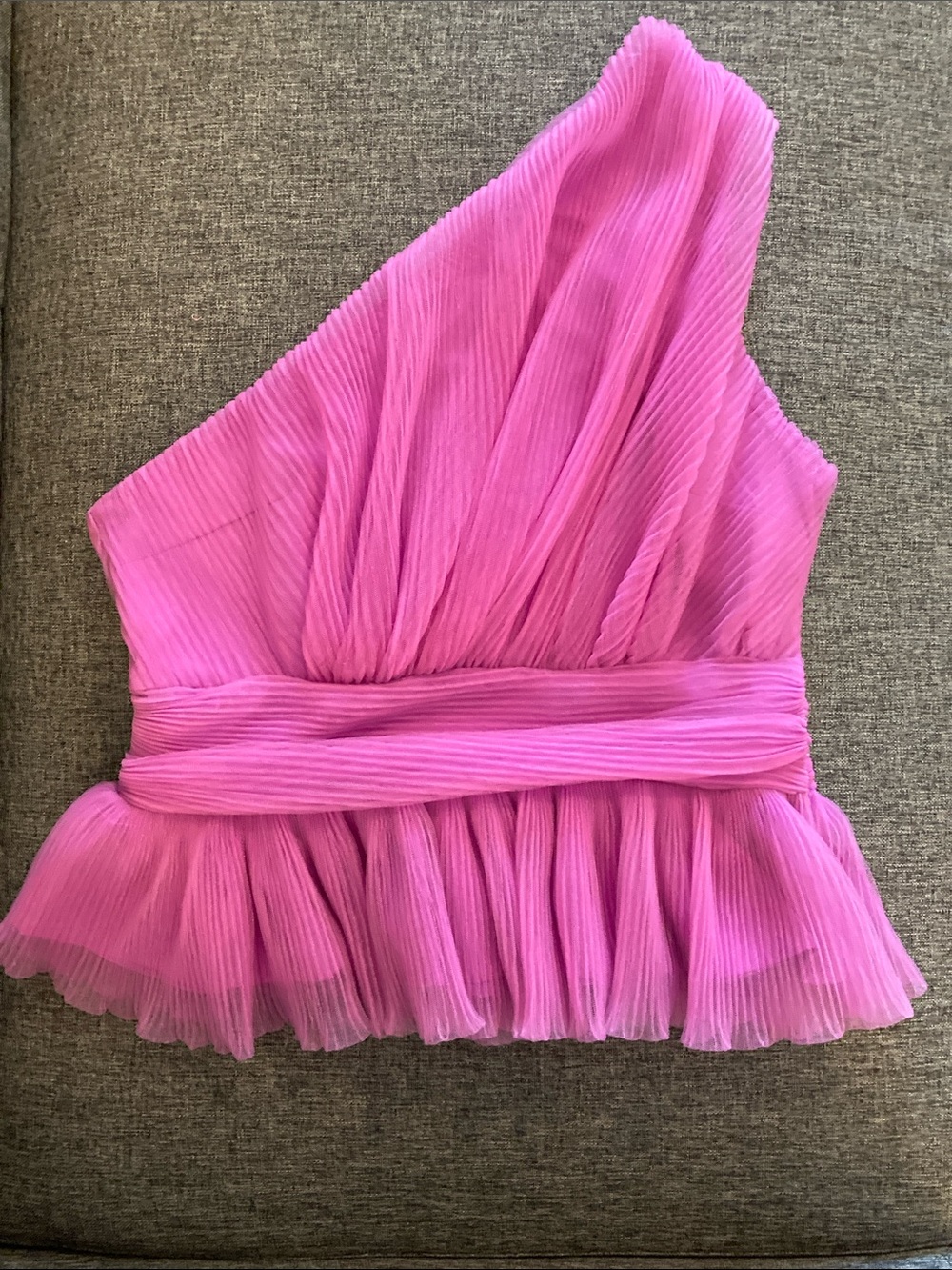 NWOT Endless Rose Lavender One-Shoulder Pleated Peplum Tops, size S
